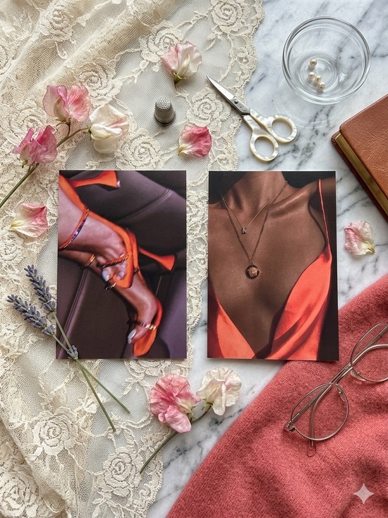 Other - Orange Satin Slip Dress Postcard Set